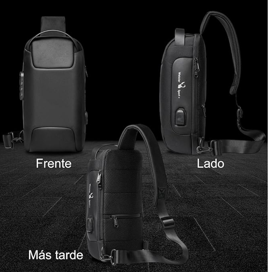 Nexus Pack, bolso cruzado usb para hombre con bloqueo de código antirrobo y localizador GPS