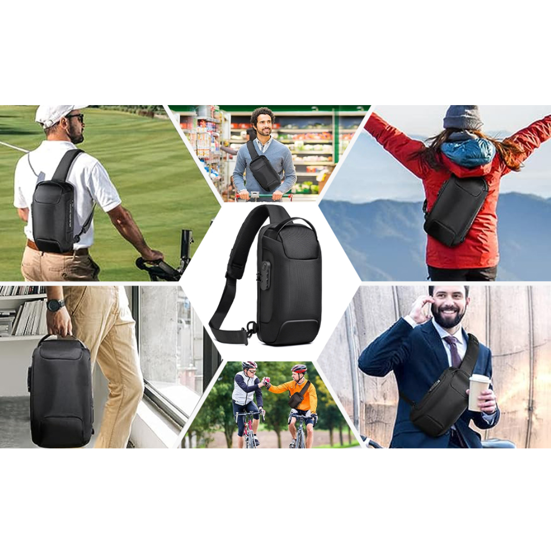 Nexus Pack, bolso cruzado usb para hombre con bloqueo de código antirrobo y localizador GPS