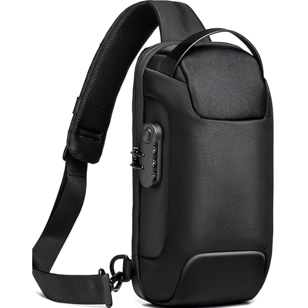 Nexus Pack, bolso cruzado usb para hombre con bloqueo de código antirrobo y localizador GPS